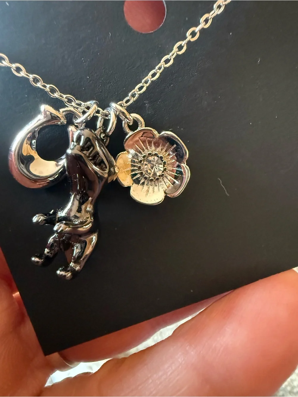Coach  Rexy Signature Charm Necklace silver Tone nwt
